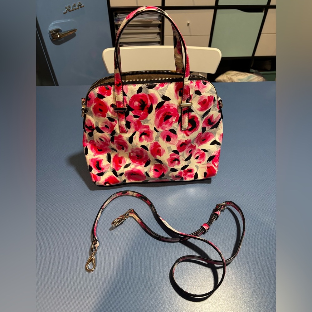 Kate Spade Pink and Black Floral Satchel